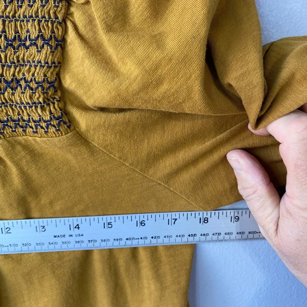 J.Crew Mustard Yellow Smocked Puff Sleeve Knit Top Gold Boho Scoop Neck Medium